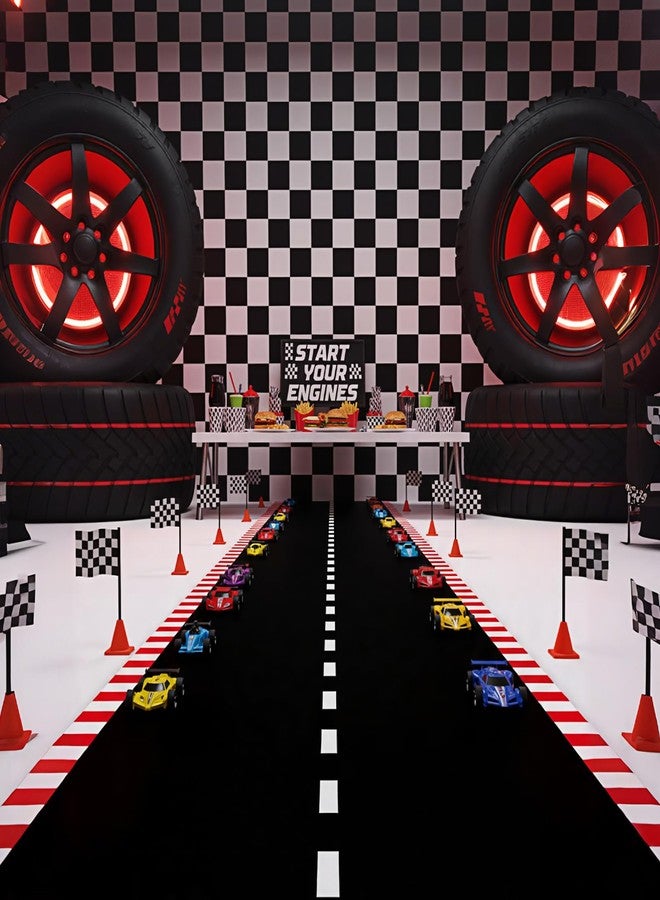 Remagr Racetrack Floor Running Black Racer Party Decoration Mat Road Table Runner Long Racetrack Tablecloth Drag for Party (Stripe Style,16 ft x 2 ft) - Image 4